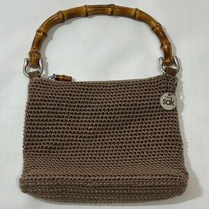 The Sak Crochet Purse Bamboo Handle Beige Handbag Tote